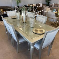 Celandine Silver Extendable Dining Room Set Dining Table +6 Chairs WİTH İNTEREST FREE PAYMENT OPTİONS 