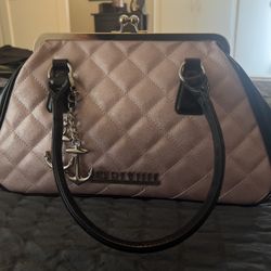 Lux de Ville Bon Voyage Kiss Lock Hand Bag Sparkly Pink and Black