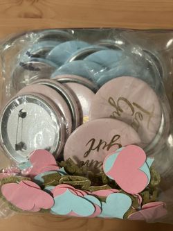 New Gender Reveal Buttons And Confetti