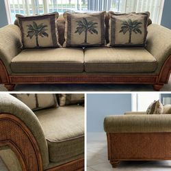 Tommy Bahama Tropical Sofa - Wood & Rattan Frame (with Pillows)