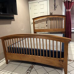 QUEEN BED FRAME WITH BOX SPRING IN GOOD CONDITION