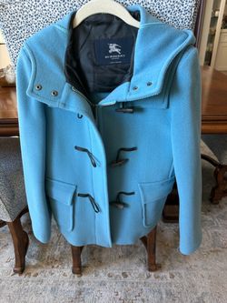 Burberry Blue Hooded Toggle Pea Coat (S)