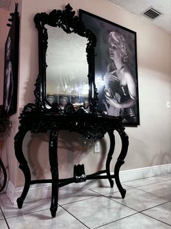 Vintage Entry/Foyer Table With Mirror & Swivel Bench 44”Lx18”Wx30.5”H