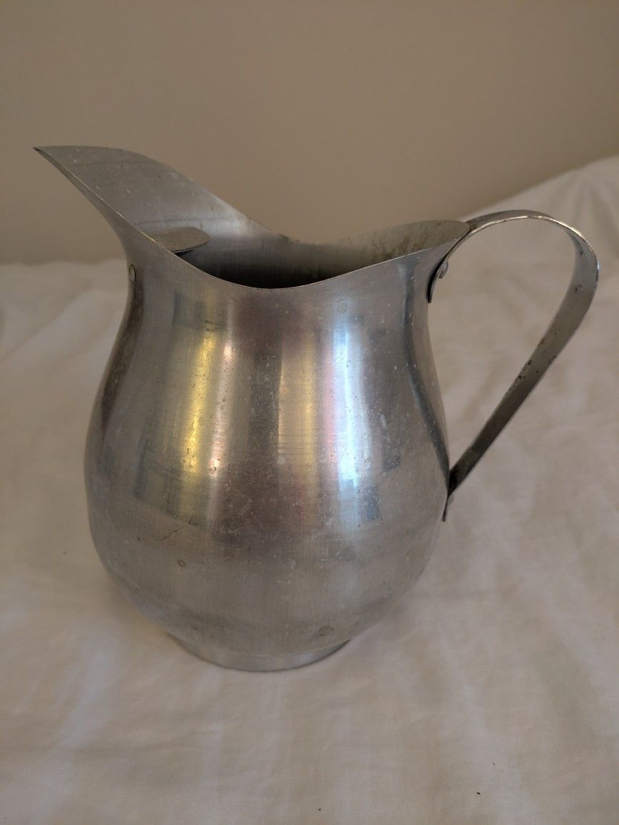 Vintage Metal Pitcher Silver 8" Tall