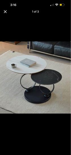 White/Black Round Sintered Stone Coffee Table with 2 Piece Design