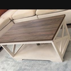 Modern Coffee Table – Wood Top & White Frame