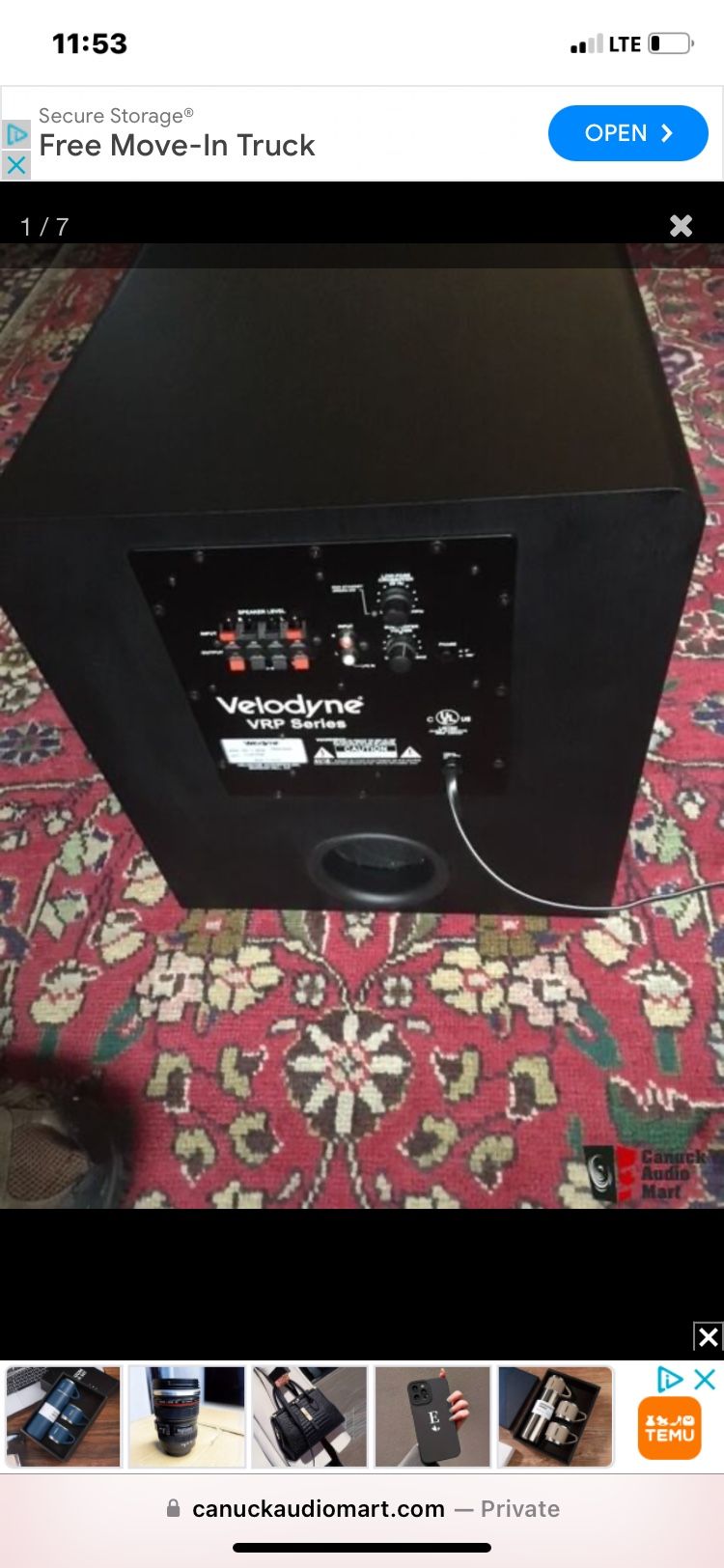  2 Velodyne VRP-12BV / VRP-1200 Powered Subwoofer