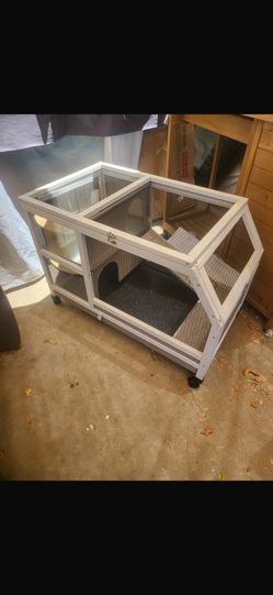 36-in Wooden Small Pet Hutch with Wheels, Gray, 36.22 x 20.87 x 24.4-in