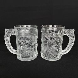 Pair of Vintage McDonalds BATMAN Batman Forever 10oz Glass Collector Mugs c1995