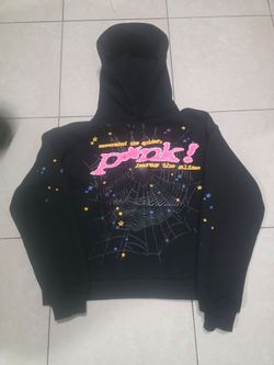 Sp5der Pink Hoodie Black Graphic