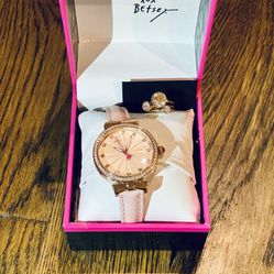 Betsey Johnson rose gold Watch Stacking Rings Pink Diamond
