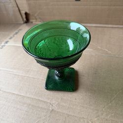 Vintage Green Glass Goblet & Compote Bowl – Mid-Century Style