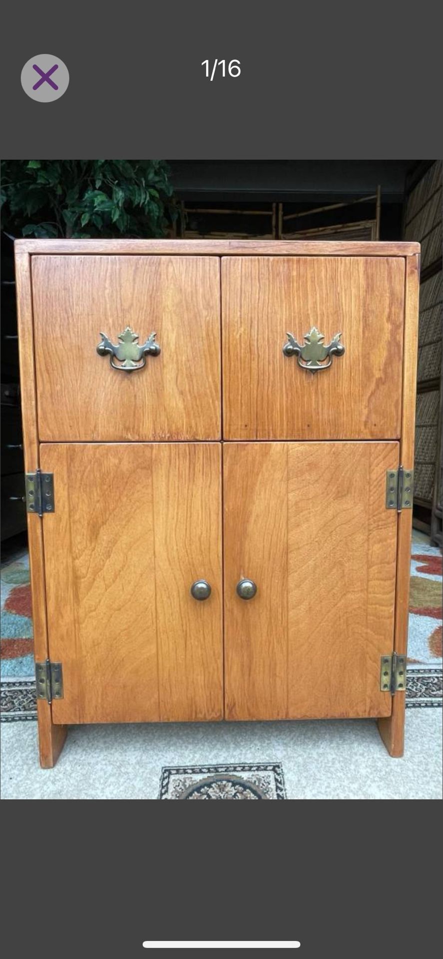 Solid Oak Wood, Mid Century Original Record Storage Cabinet - 28H x 20W x 19D - Excellent condition