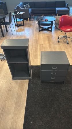Blue book shelf and night stand