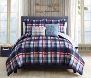 5 Piece Brissa navy/red Comforter set Cal King