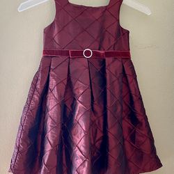 YOUNGLAND Girls Wine Red Iridescent Quilted Party Dress Rhinestone Buckle Sz 4