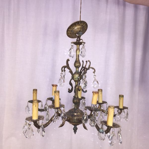 Vintage 10 Light Crystal Prism Brass Antique Chandelier Made In Vintage 10 Light Crystal Prism Brass Antique Chandelier Made In Spain For Rancho Cucamonga Ca Offerup