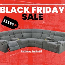 Gray Sofa Sectional 2x Recliners