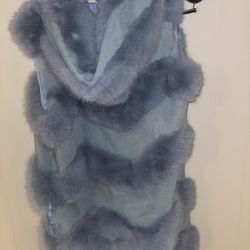 Soft blue faux fur hooded cape with hood