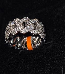 Fully Round Monaco Link Ring/ Solid Silver & Moissanite