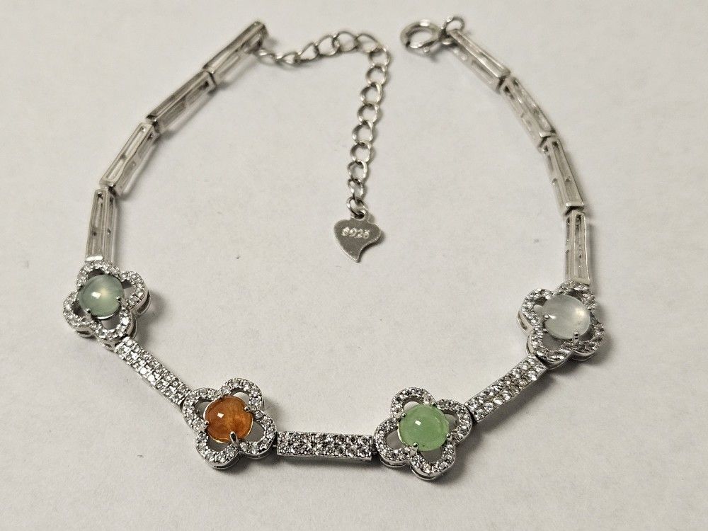 Natural Burmese Jadeite Bracelet 925s