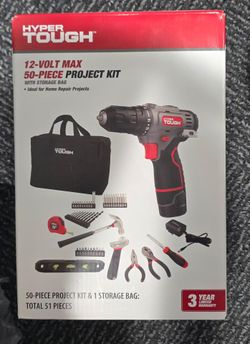 Hyper Tough 12V Max Cordless 3/8-inch Drill Driver 50-Piece Project Kit with 1.5Ah Lithium-Ion Battery, Charger, and Storage Bag