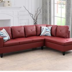 Red Faux Leather Sectional