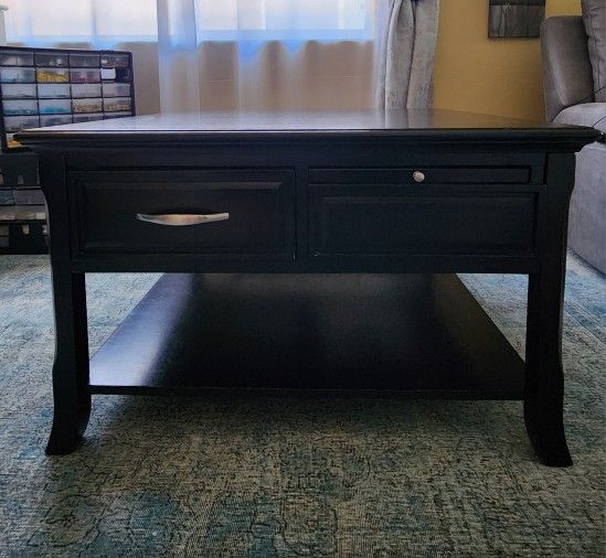 Dark Square Solid Wood Coffee Table With Storage