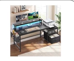 Black Computer Desk with Monitor  Shelf and Drawers