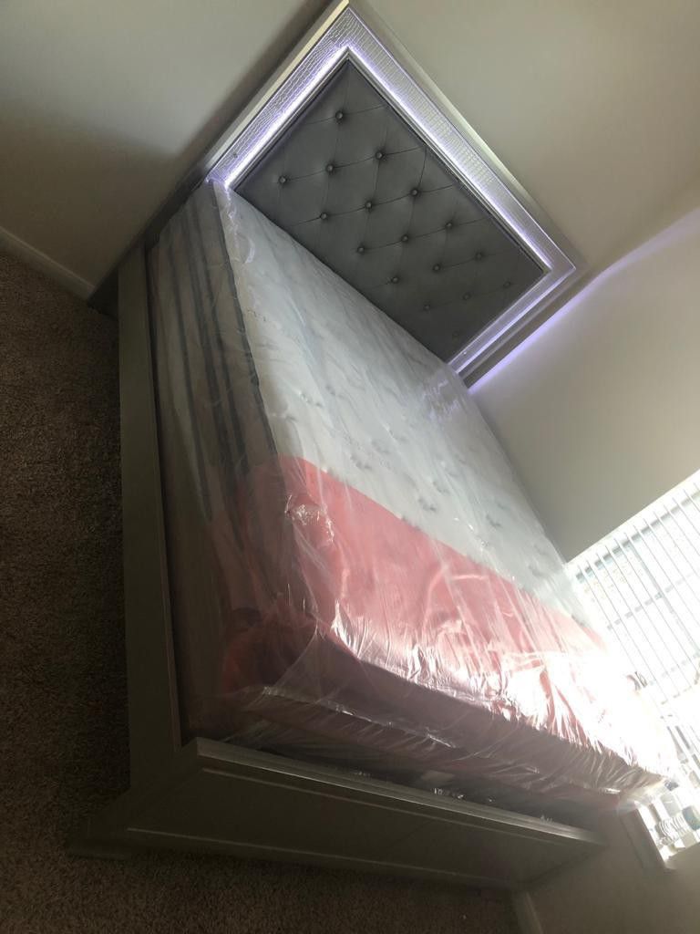 Queen bed frame with mattress set pillow top