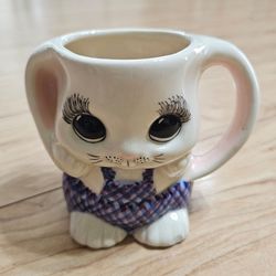 Ceramic Bunny Rabbit Coffee Mug Tea Cup Kitchy Unique Cute Cottagecore Vintage / *FLAWS: Feet of Bunny Have Minor Chips (See Pics)