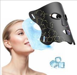 LED Silicone Face Mask w/ Ice Pack, 7 Colors NIR 850nm Timer Battery Black NIB