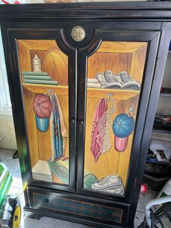 Armoire Dresser Black with sports mural
