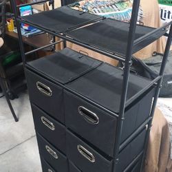 Household Essentials 8032-1 (6) Shelf Storage Tower with (12) Bins, Black