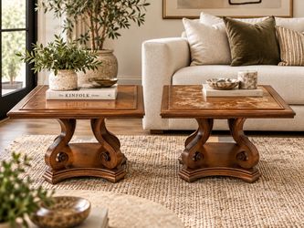 Vintage Wood End Tables — Pair-Approx. 24”H × 26”W × 23”D each