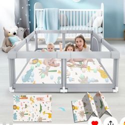 Baby Playpen with Mat, Baby Playpens for Babies and Toddlers, BabyFence Play Pen for Indoor & Outdoor, Sturdy Safety Play Yard with Soft Breathable Me