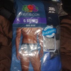 6 Blue Gray 3XL 48-50 Briefs Mid Rise Fruit of the Loom 3EG 122-127 CM
