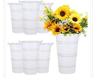 New 6 Pcs 12 Inch Galvanized Metal Vase, French Flower Bucket for Cut Flowers, Metal Flower Bucket Decoration, Home Farmhouse Vase Table Decoration