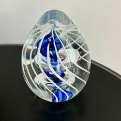 Vintage bullicante glass swirls white blue paperweight  In good condition  Approx 5” x 3.5” 3 pound in weight