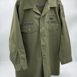 🪖 RARE!! Vintage 80s U.S. Army Fatigue Shirt – Military Ranger Patchesn – Like New 🇺🇸