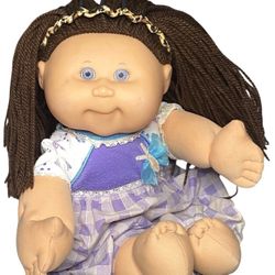 1(contact info removed) Cabbage Patch Brown hair, Purple Coverall - Signed - Light Violet Eyes