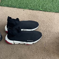 Balenciga Speed Trainers Black White And Red 