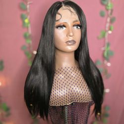 26" black lace front synthetic hair wig new straight side part