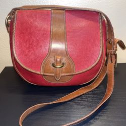 Vintage Coach Red And Brown Leather Trim Crossbody Shoulder Bag