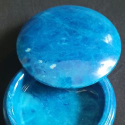 Ducceschi Volterra Blue Alabaster Trinket Box Swivel Top Hand Carved In Italy