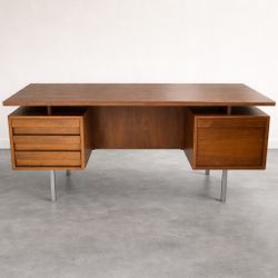 John Keal Executive Walnut and Chrome Desk for Brown Saltman
