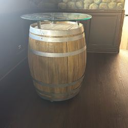 Wine Barrel Glass Top And Wheels 