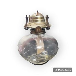 Vintage Eagle Clear Glass Oil Lamp w/ Hobnail Pattern Base