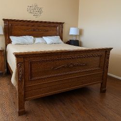 Gorgeous high-end solid white oak king bed, crafted with exceptional artistry and intricate carving
