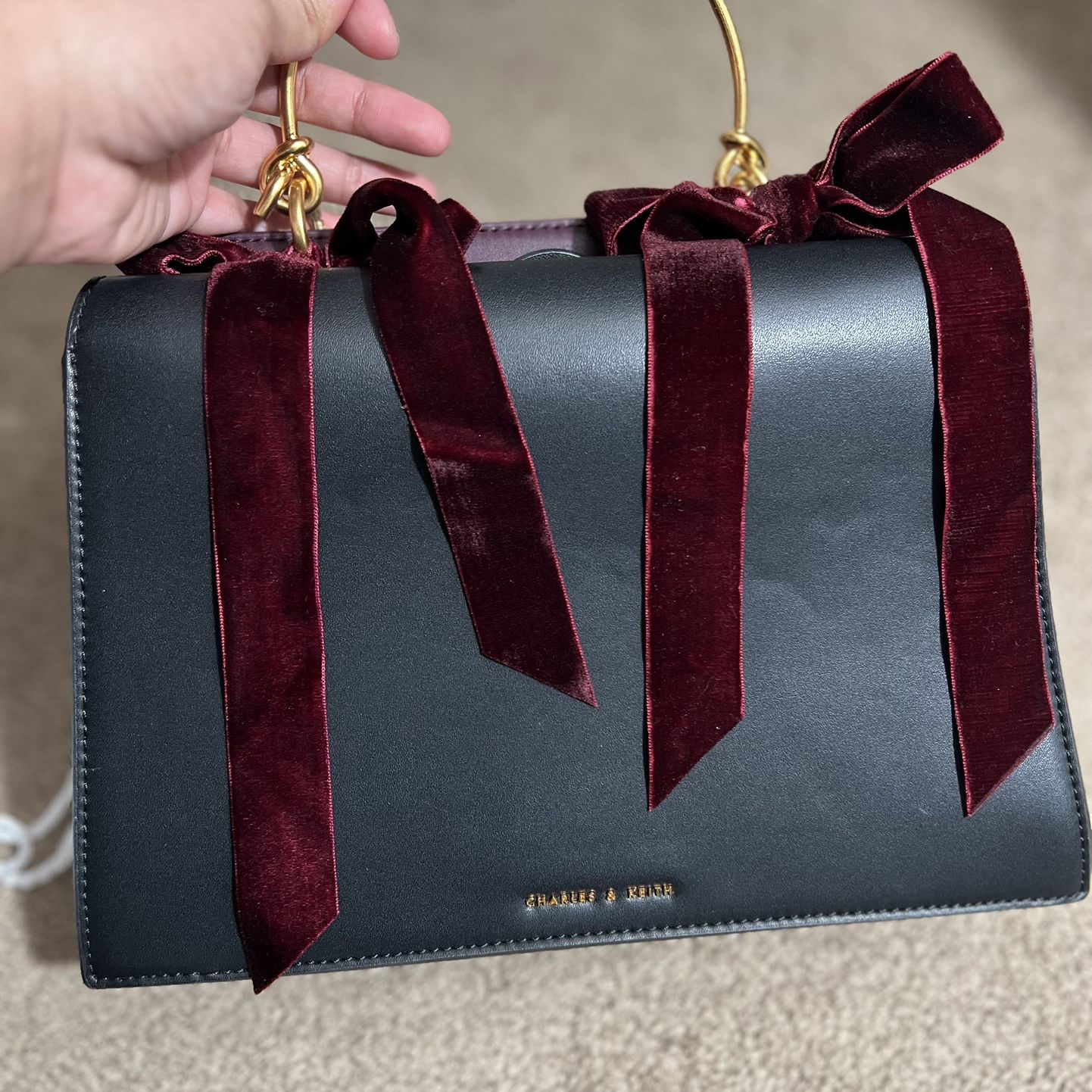 Charles Keith Velvet Bow Detail Top Handle Bag for Sale in San Diego CA OfferUp